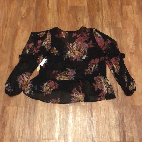 Halogen Floral Ruffle Cold Shoulder Blouse Size Large - Picture 4 of 6